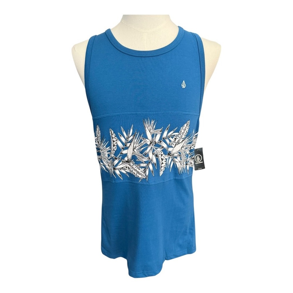 Volcom Mens Tank Top Blue Floral Graphic Sleeveless Casual Shirt Small NWT